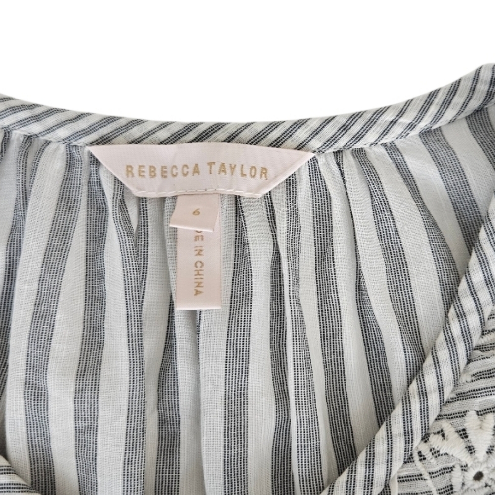 Rebecca Taylor Sleevless Gray and White Ruffle Striped Eyelet Bib Blouse - Picture 2 of 11